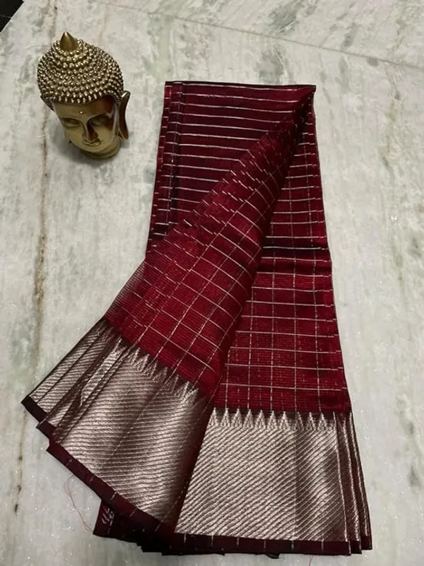 Cotton_Silk_Handloom_Bhagalpuri_Wide_Border_Check_Saree_with_Free_Blouse_Piece