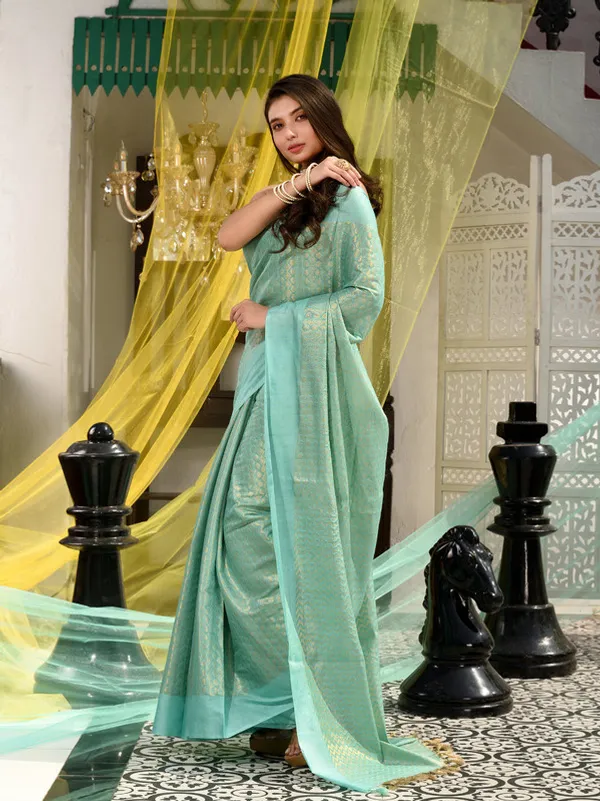 Handloom_Cotton_Tissue_Silk_Designer_Weaving_Motif_Saree_(Aquamarine_Turquoise)