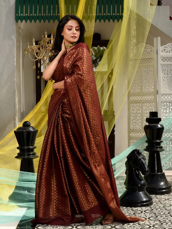 Maroon_Red_Cotton_Tissue_Silk_Designer_Handloom_Bhagalpuri_Saree