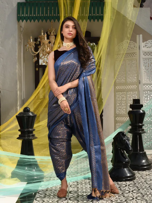 Bhagalpuri_Cotton_Tissue_Silk_Handloom_Motif_Designer_Saree_(Rhinaya_Blue)