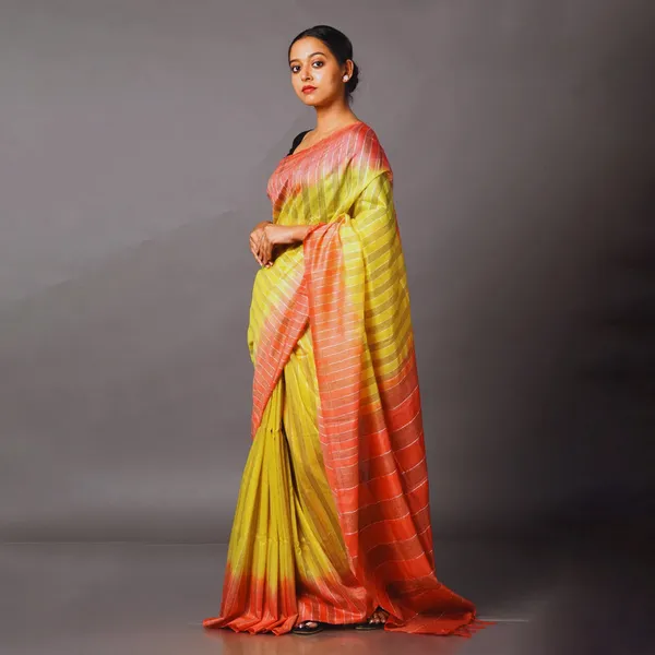Striped_Handloom_Semi_Tussar_Silk_Bhagalpuri_Two_Dye_Saree_(Wallte_Yellow_&_Jaffy_Orange)