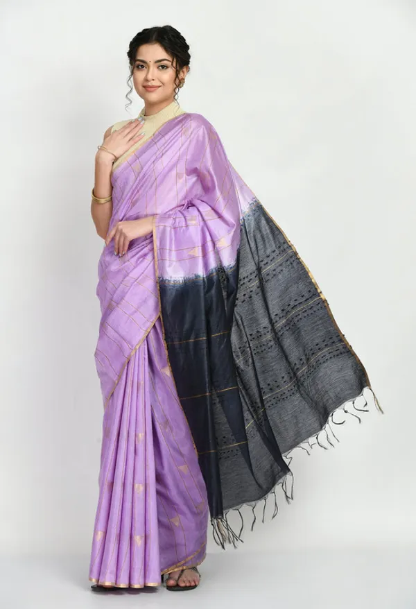 Bhagalpuri_Handloom_Semi_Tussar_Silk_Tewo_Dye_Temple_Motif_Weaving_Saree_(Preine_Purple_&_Black)