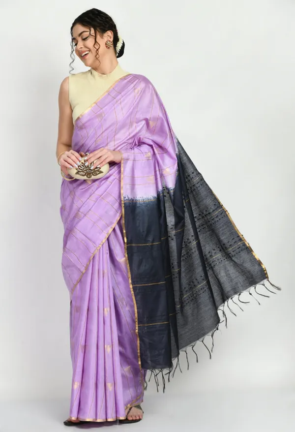 Bhagalpuri_Handloom_Semi_Tussar_Silk_Tewo_Dye_Temple_Motif_Weaving_Saree_(Preine_Purple_&_Black)