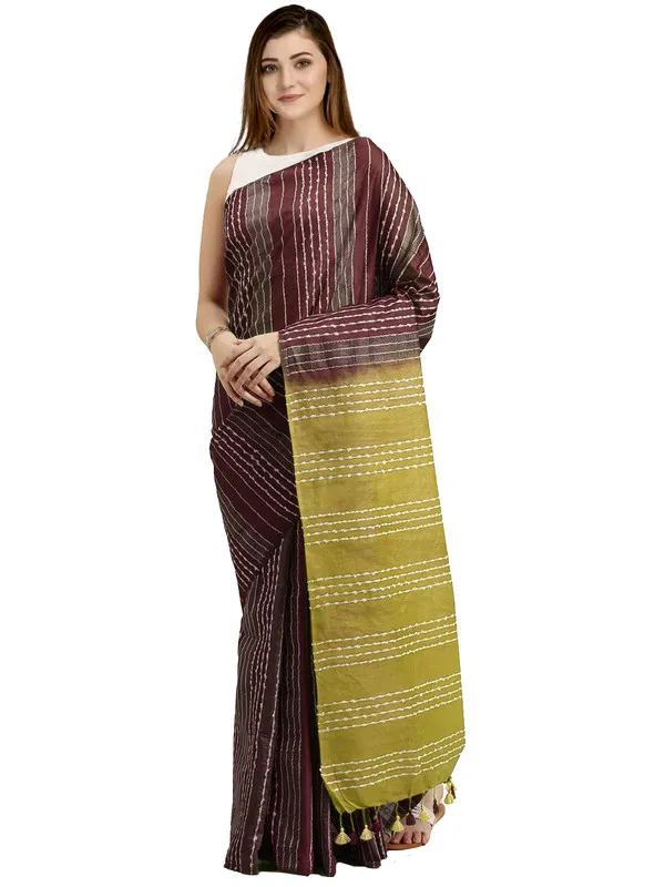 Cordovan_&_Citron_Green_women's_Kota_Art_Silk_Saree_With_Blouse_Piece