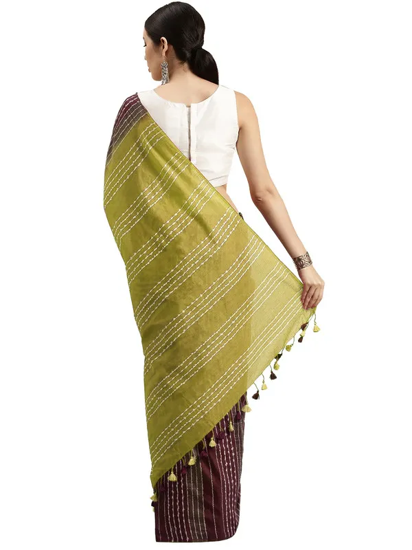 Cordovan_&_Citron_Green_women's_Kota_Art_Silk_Saree_With_Blouse_Piece