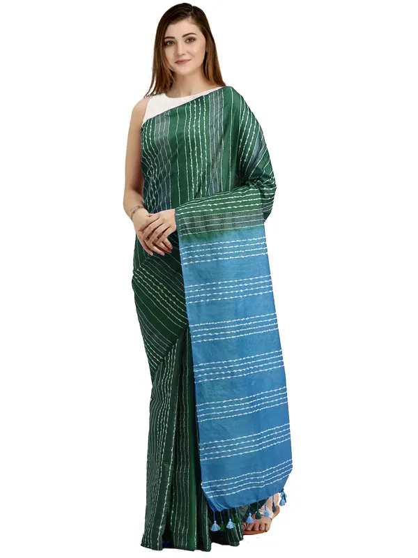 Hooker's_Green_&_Cyan_women's_Kota_Art_Silk_Saree_With_Blouse_Piece