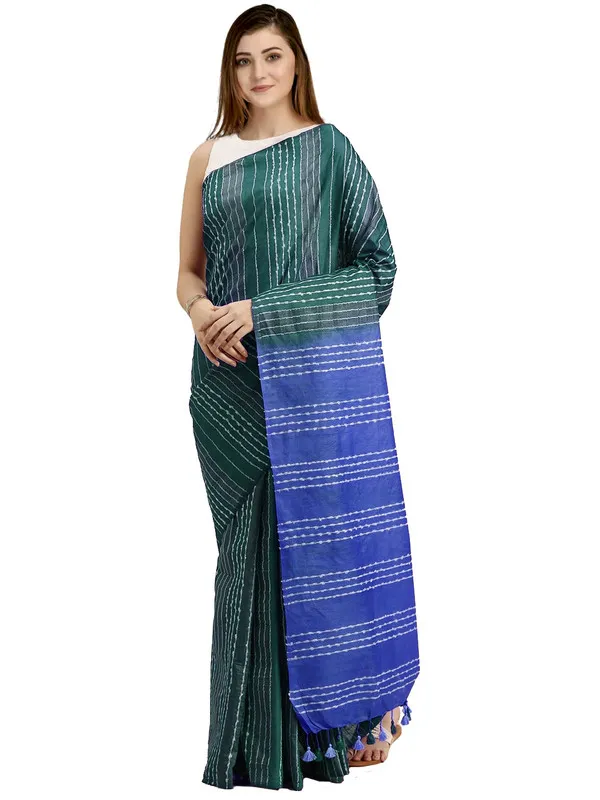 Myrtle_Green_&_Neon_Blue_women's_Kota_Art_Silk_Saree_With_Blouse_Piece