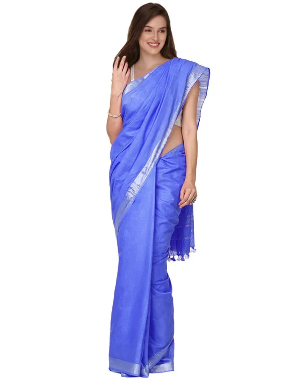Blue_women's_Cotton_Slub_Saree_With_Blouse_Piece