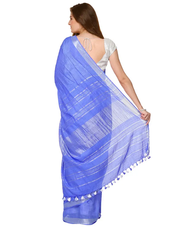 Blue_women's_Cotton_Slub_Saree_With_Blouse_Piece