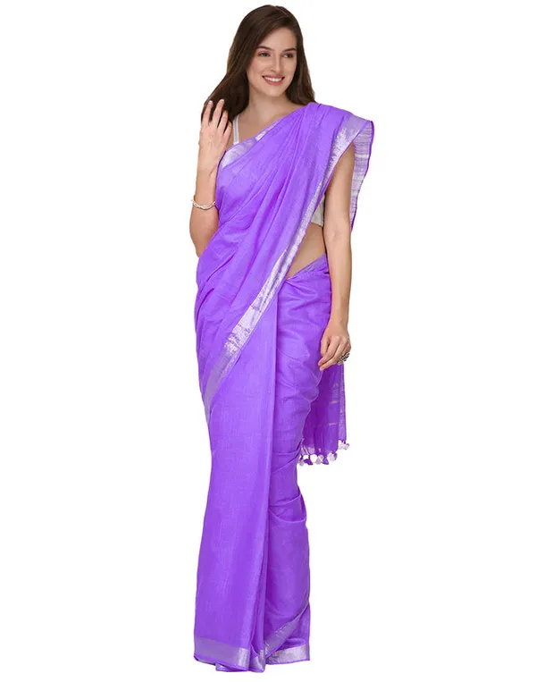 Electric_Purple_women's_Cotton_Slub_Saree_With_Blouse_Piece