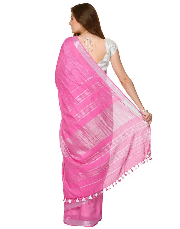 Fine_Pink_women's_Cotton_Slub_Saree_With_Blouse_Piece