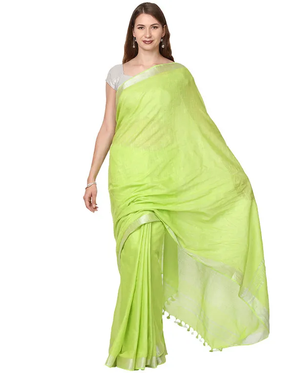 Green_women's_Cotton_Slub_Saree_With_Blouse_Piece