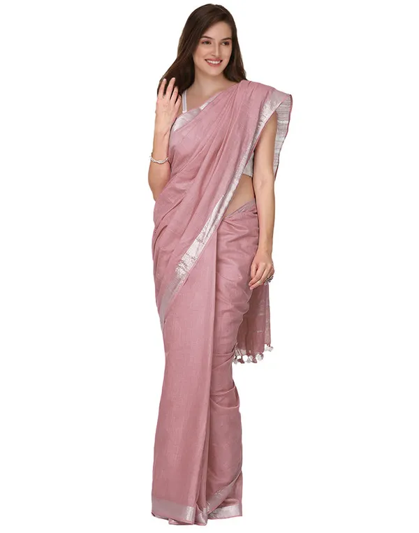 Old_Rose_Pink_women's_Cotton_Slub_Saree_With_Blouse_Piece