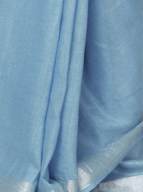 Uranian_Blue_women's_Cotton_Slub_Saree_With_Blouse_Piece