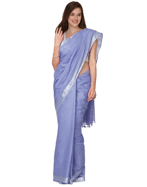 Vista_Blue_women's_Cotton_Slub_Saree_With_Blouse_Piece