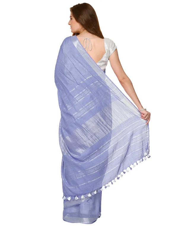 Vista_Blue_women's_Cotton_Slub_Saree_With_Blouse_Piece