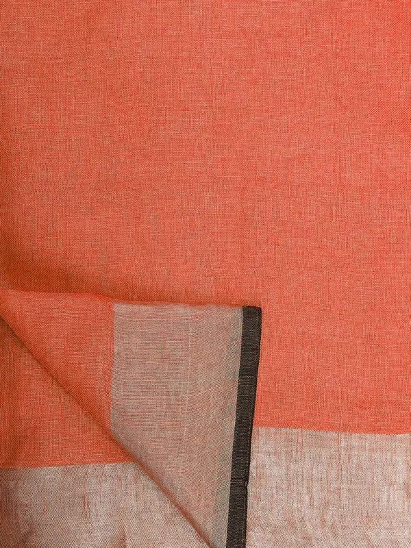 Carol_Orange_women's_Bhagalpuri_Blend_Linen_Saree_With_Black_Pipine_Contrast_Blouse_Piece