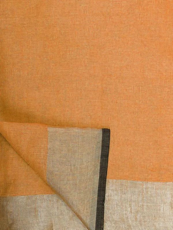Carrot_Orange_women's_Bhagalpuri_Blend_Linen_Saree_With_Black_Pipine_Contrast_Blouse_Piece