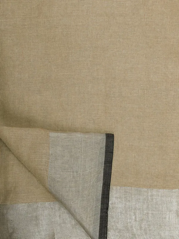 Khaki_Green_women's_Bhagalpuri_Blend_Linen_Saree_With_Black_Pipine_Contrast_Blouse_Piece