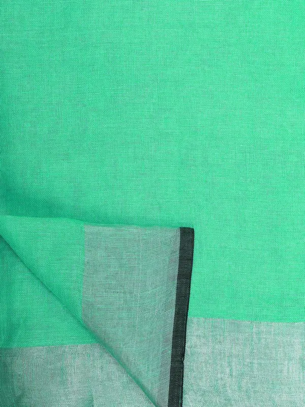 Turquoise_women's_Bhagalpuri_Blend_Linen_Saree_With_Black_Pipine_Contrast_Blouse_Piece