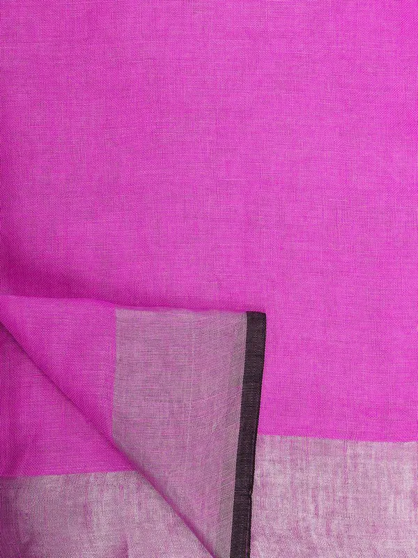 Ultra_Pink_women's_Bhagalpuri_Blend_Linen_Saree_With_Black_Pipine_Contrast_Blouse_Piece