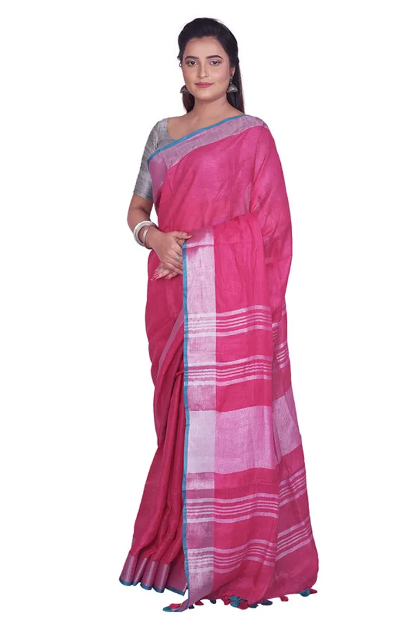 Bhagalpuri_Blend_Linen_Saree_With_Contrast_Blouse_Piece