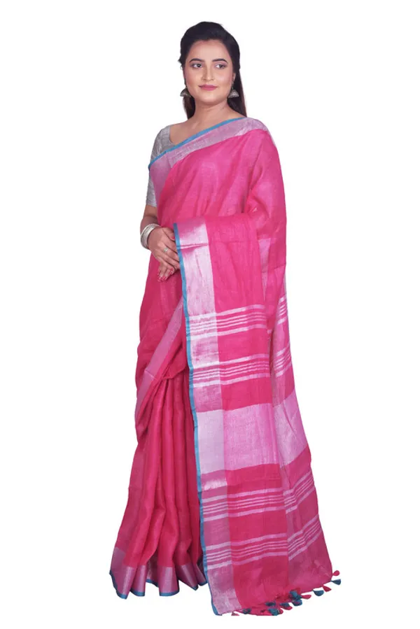 Bhagalpuri_Blend_Linen_Saree_With_Contrast_Blouse_Piece