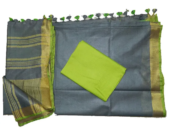 Grey_women's_Bhagalpuri_Blend_Linen_Saree_With_Contrast_Blouse_Piece
