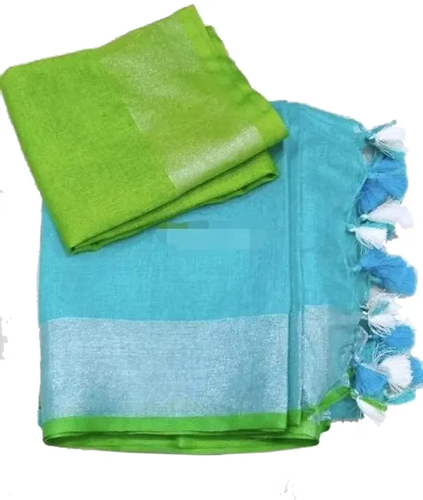 Robbin_Egg_Blue_women's_Bhagalpuri_Blend_Linen_Saree_With_Contrast_Blouse_Piece