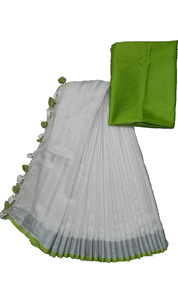 White-Parrot_women's_Bhagalpuri_Blend_Linen_Saree_With_Contrast_Blouse_Piece