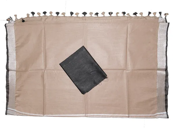 Brown_women's_Bhagalpuri_Blend_Linen_Saree_With_Black_Pipin_Contrast_Blouse_Piece