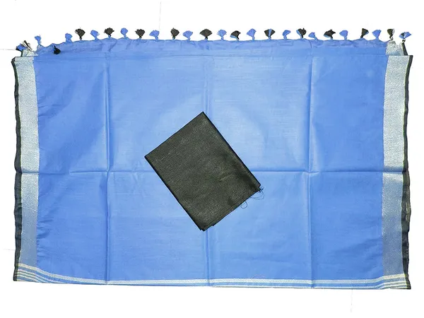 Neon_Blue_women's_Bhagalpuri_Blend_Linen_Saree_With_Black_Pipin_Contrast_Blouse_Piece