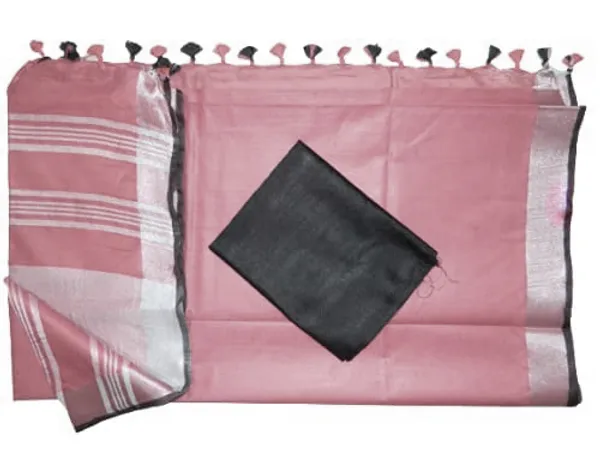 Puce_Pink_women's_Bhagalpuri_Blend_Linen_Saree_With_Black_Pipin_Contrast_Blouse_Piece