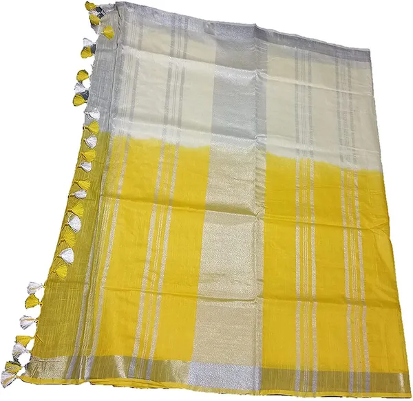 Cirine_Yellow_women's_Bhagalpuri_Linen-Slub_Blend_Two_Dye_Saree_With_Blouse_Piece