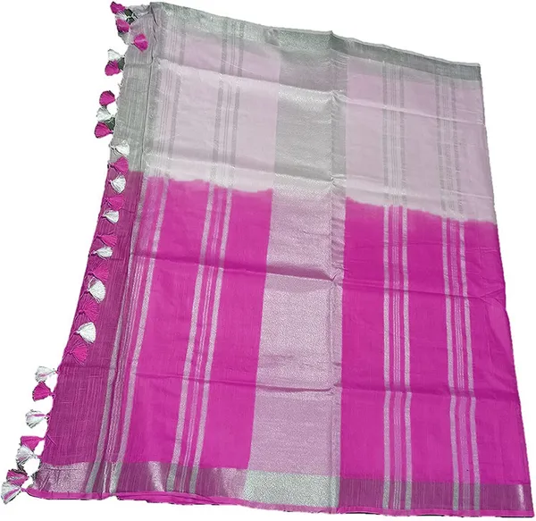 Hollywood_Pink_women's_Bhagalpuri_Linen-Slub_Blend_Two_Dye_Saree_With_Blouse_Piece