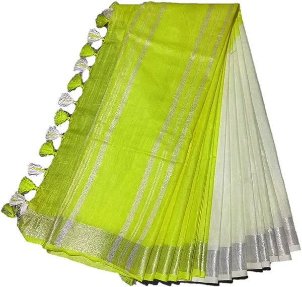 Lime_Green_women's_Bhagalpuri_Linen-Slub_Blend_Two_Dye_Saree_With_Blouse_Piece