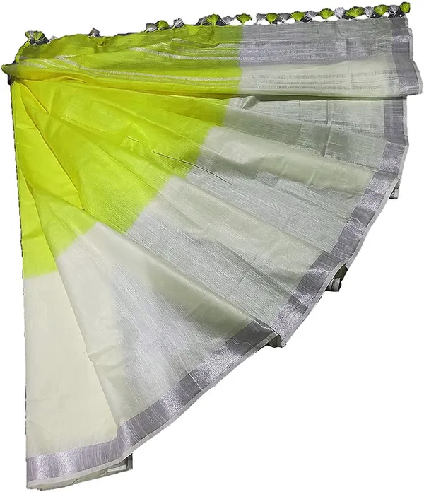 Lime_Green_women's_Bhagalpuri_Linen-Slub_Blend_Two_Dye_Saree_With_Blouse_Piece