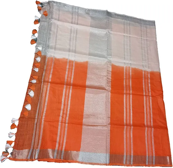 Orange_women's_Bhagalpuri_Linen-Slub_Blend_Two_Dye_Saree_With_Blouse_Piece