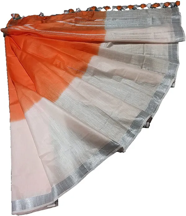 Orange_women's_Bhagalpuri_Linen-Slub_Blend_Two_Dye_Saree_With_Blouse_Piece