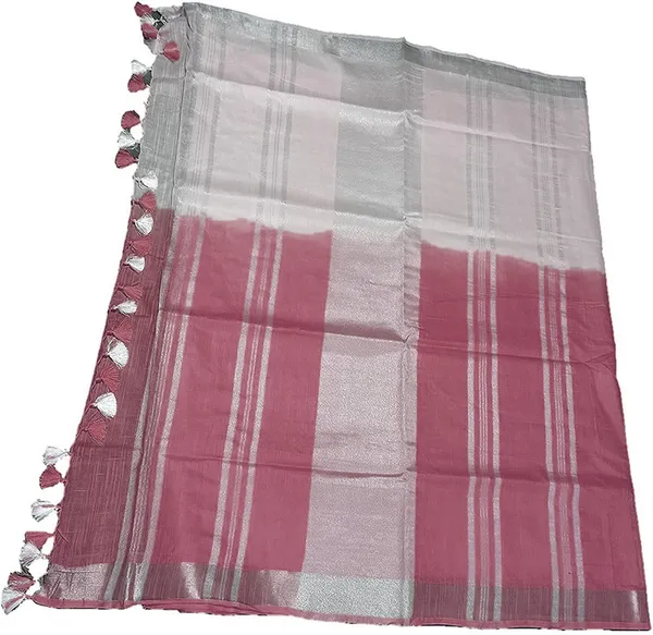 Puce_Pink_women's_Bhagalpuri_Linen-Slub_Blend_Two_Dye_Saree_With_Blouse_Piece