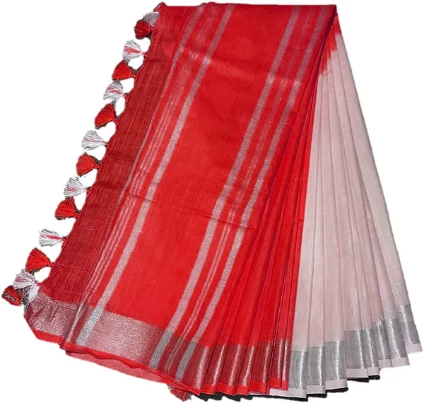 Red_women's_Bhagalpuri_Linen-Slub_Blend_Two_Dye_Saree_With_Blouse_Piece