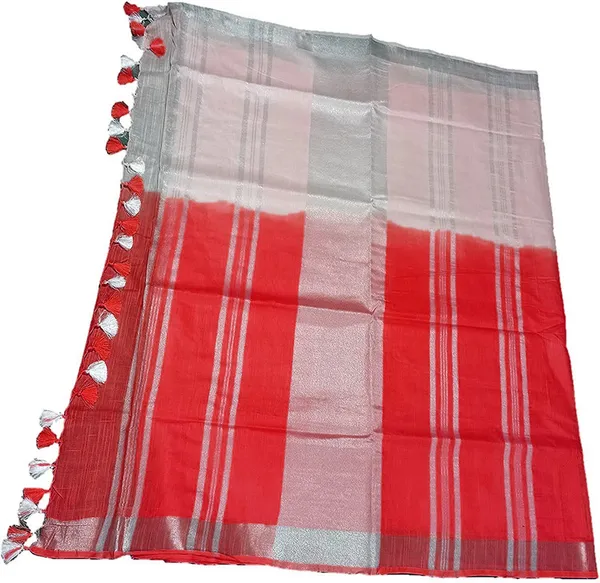 Red_women's_Bhagalpuri_Linen-Slub_Blend_Two_Dye_Saree_With_Blouse_Piece