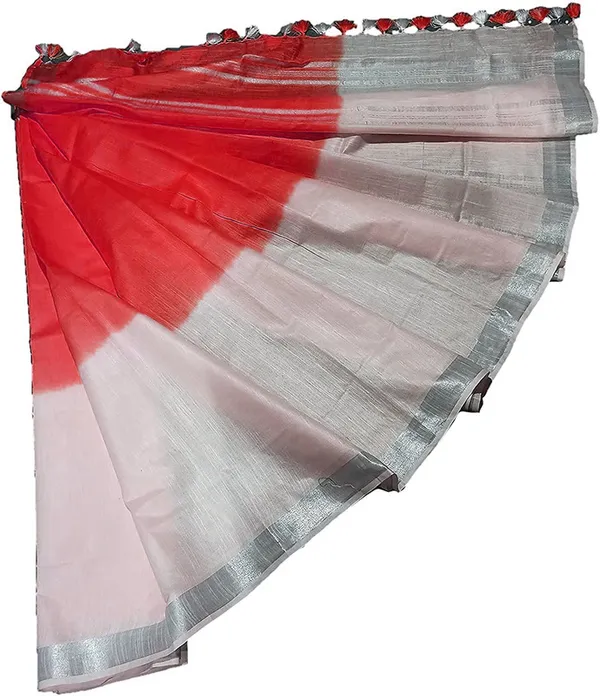 Red_women's_Bhagalpuri_Linen-Slub_Blend_Two_Dye_Saree_With_Blouse_Piece
