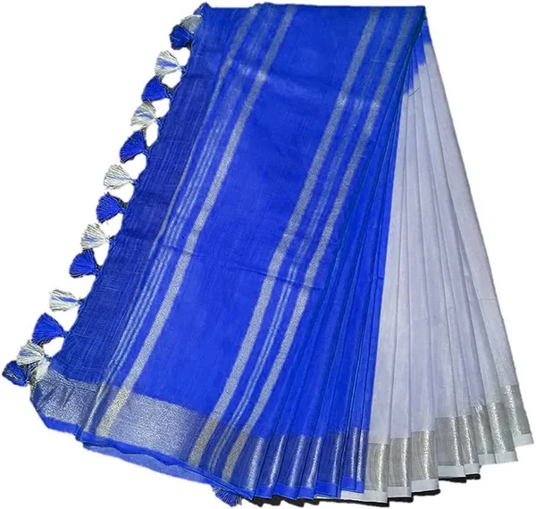 Royal_Blue_women's_Bhagalpuri_Linen-Slub_Blend_Two_Dye_Saree_With_Blouse_Piece
