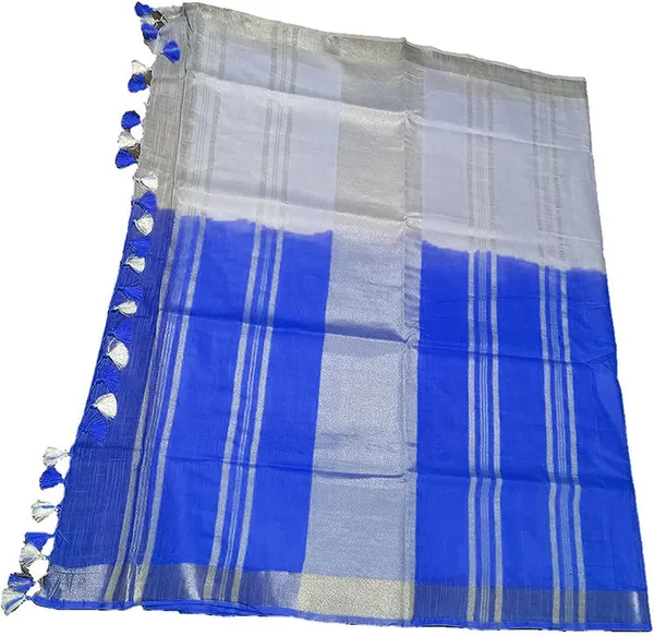 Royal_Blue_women's_Bhagalpuri_Linen-Slub_Blend_Two_Dye_Saree_With_Blouse_Piece