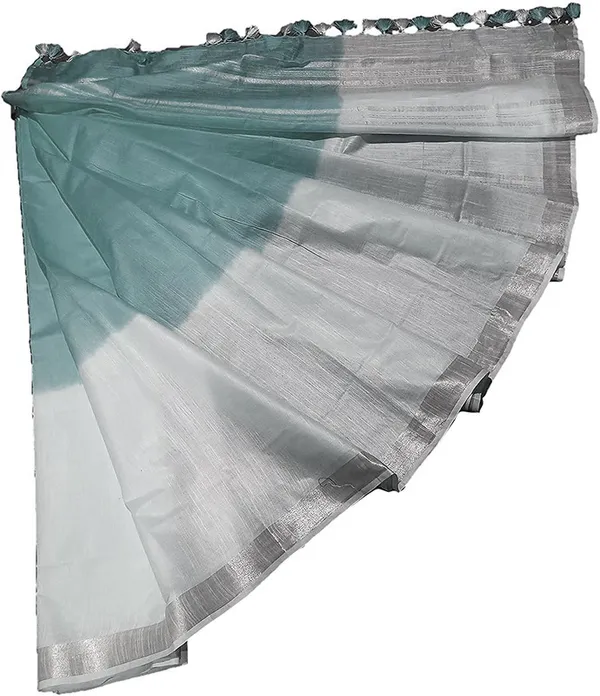 Skobeloff_Cyan_women's_Bhagalpuri_Linen-Slub_Blend_Two_Dye_Saree_With_Blouse_Piece