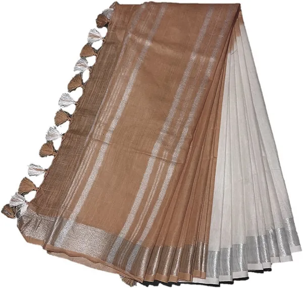 Sugar_Brown_women's_Bhagalpuri_Linen-Slub_Blend_Two_Dye_Saree_With_Blouse_Piece