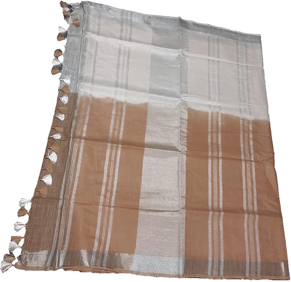 Sugar_Brown_women's_Bhagalpuri_Linen-Slub_Blend_Two_Dye_Saree_With_Blouse_Piece