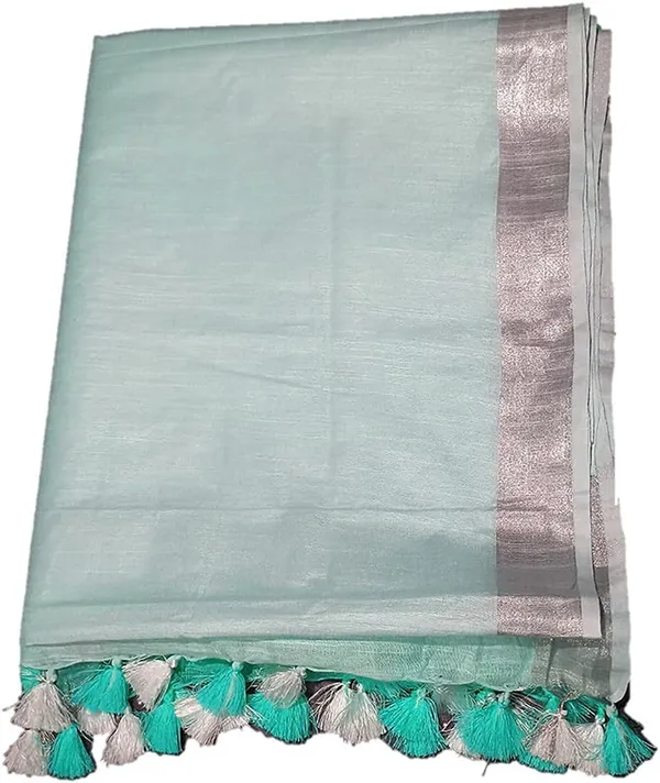 Turquoise_women's_Bhagalpuri_Linen-Slub_Blend_Two_Dye_Saree_With_Blouse_Piece