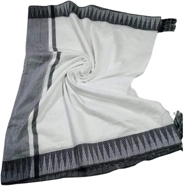 Black_women's_Bhagalpuri_Kota_Viscous_Temple_Border_White_Saree_And_Variable_Color_Border_With_Blouse_Piece